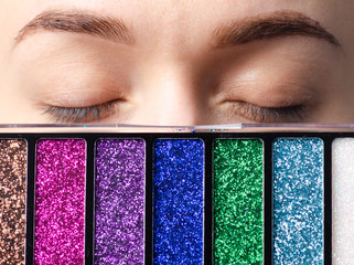 Female eye shadow sparkles glitter palette macro