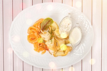 delicious catering finger food set with smoked salmon