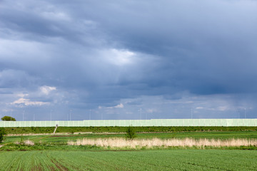 Road noise barrier. Field protection against noise and exhaust