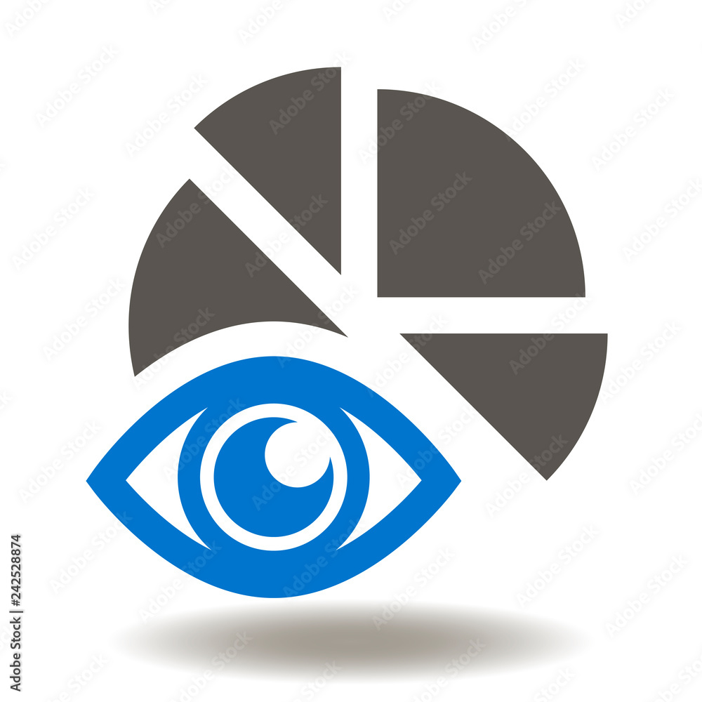 Poster circle diagram eye icon vector. pie chart surveillance predictive analytics data logo. report view s