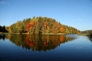 Autumn landscape with colorful forest and lake
