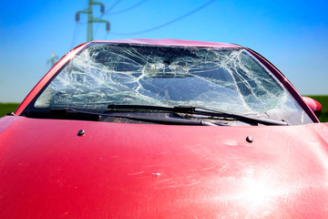 Obraz premium The broken glass of the car close up.