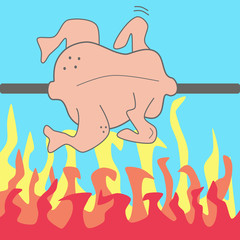 Roast chicken barbecue illustration