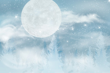  Winter landscape background with falling snow.
