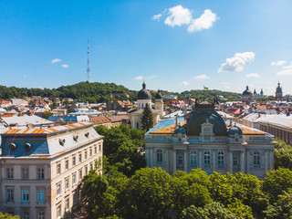 Fototapeta na wymiar aerial view of old european city. sunny summer day