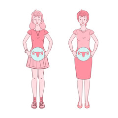 Two women with female reproductive system