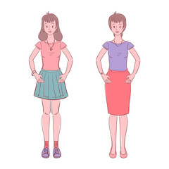 Colorful young teen woman and middle aged woman