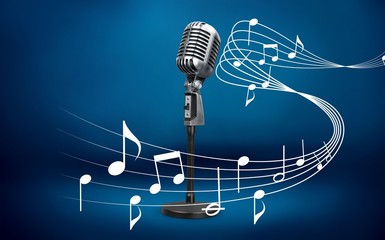Retro style microphone on  background