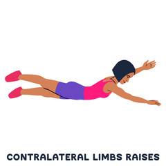 Contralateral limbs raises. Sport exersice. Silhouettes of woman doing exercise. Workout, training.
