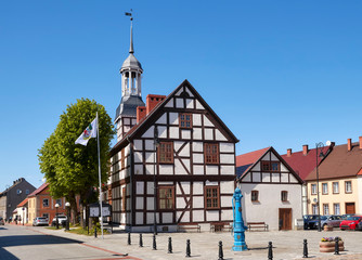 Town Hall in Nowe Warpno on a sunny day, Poland