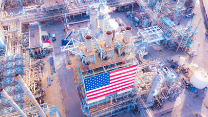 Oil Refinery with American Flag in California
