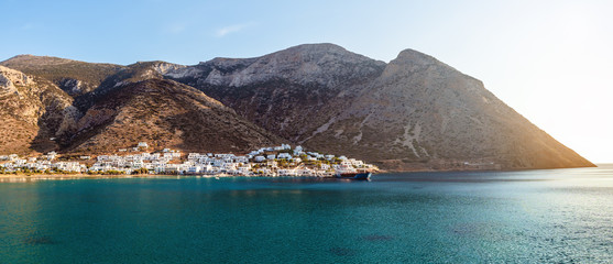 Panoramic view of Kamares village, the main port of Sifnos island, Greece, Cyclades - obrazy, fototapety, plakaty