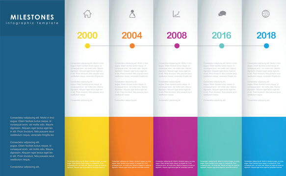 Infographic template with colorful icons line up beside timeline.