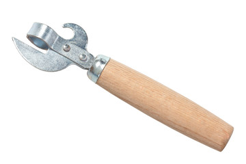 can opener with wooden handle isolated on white background