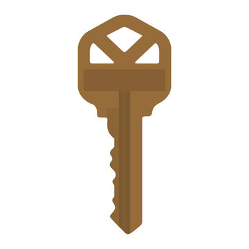 Brown House Key Illustration - Single traditional brown house key isolated on white background