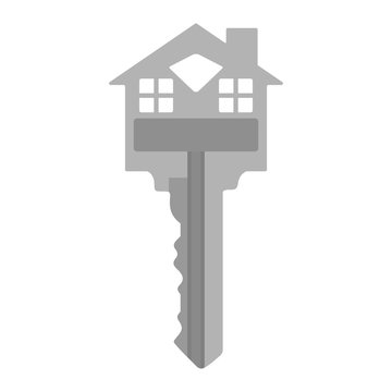 recommend clip art: Silver House Shaped Key Illustration - Silver key with top portion designed to resemble a house concept or logo