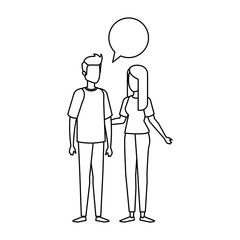 young couple with speech bubble characters