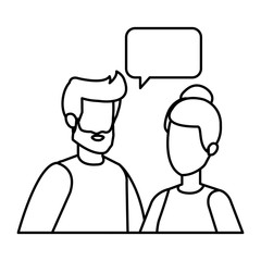 young couple with speech bubble characters