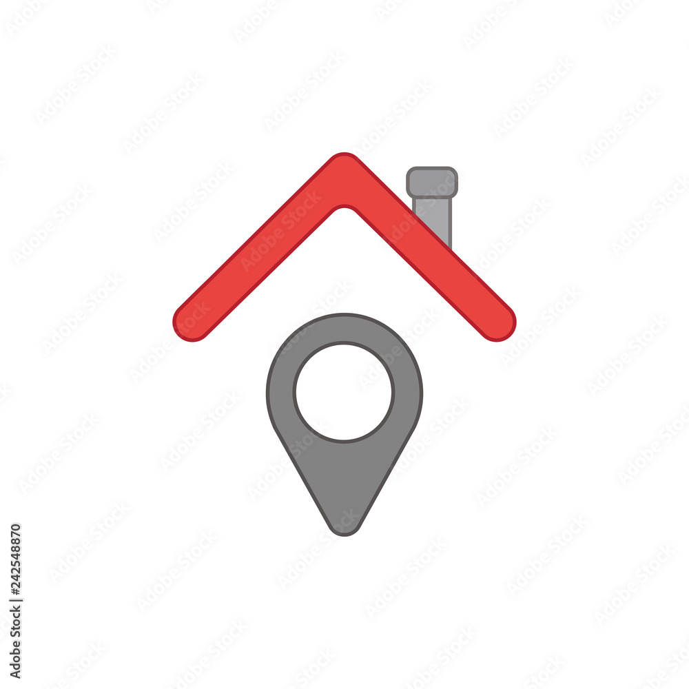 Poster vector icon concept of map pointer under house roof. colored and color outlines.