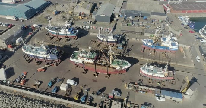 Aerial footage of Fraserburgh harbour in Aberdeenshire