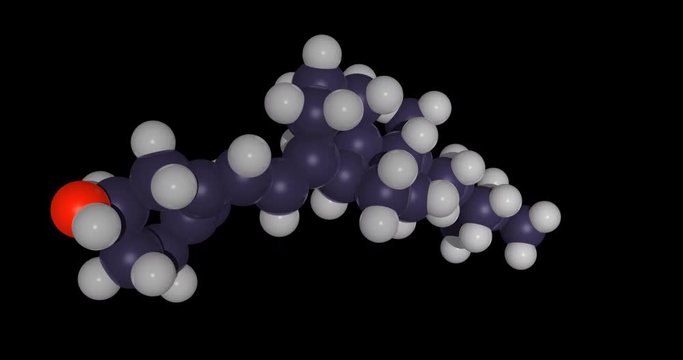 3d chemical structure of vitamin D molecule, cholecalciferol, rendered as footage with transparent background (alpha channel), tumbling in infinite seamless loop in 4K, UHD, 2160p resolution.