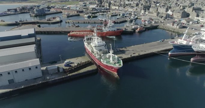 Aerial footage of Fraserburgh harbour in Aberdeenshire