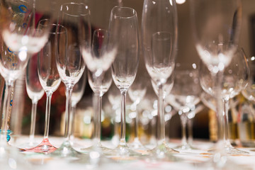 Shiny crystal glasses for champagne