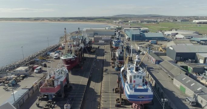 Aerial footage of Fraserburgh harbour in Aberdeenshire