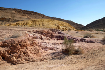 Colored sands in the crater of Makhtesh Katan in Israel