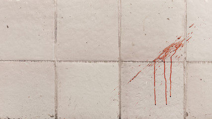 The traces of blood on the tiled wall