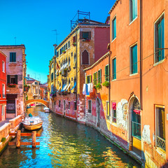 Venice cityscape, buildings, water canal and bridge. Italy