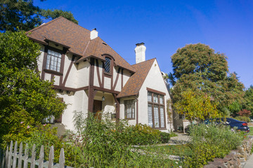 House in a residential neighborhood in San Francisco bay on a sunny day, California