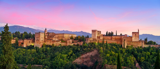 Alhambra sunset in Granada of Spain - obrazy, fototapety, plakaty