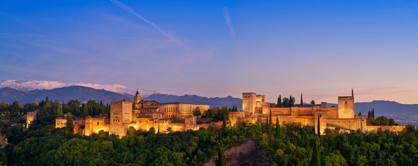 Alhambra sunset in Granada of Spain