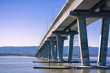 Dumbarton Bridge connecting Fremont to Menlo Park, San Francisco bay area, California