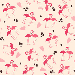 Flamingos couple seamless pattern