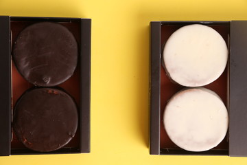 Chocolate cakes and dulce de leche, typical in Argentina. called Alfajores