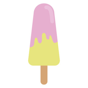 Pink Lemonade Ice Cream Popsicle Illustration - Pink And Yellow Popsicle On A Stick