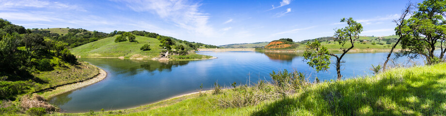 Panoramic view of Calero reservoir, Calero county park, Santa Clara county, south San Francisco bay area, California