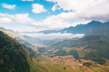 Naklejka premium Fansipan mountain and Sapa countryside village in Vietnam