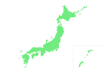 Japan map composed of dots.　ドットで構成された日本地図