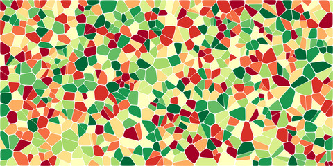 Stained glass colorful voronoi with fillet, vector abstract. Irregular cells background pattern. 2D Geometric shapes grid. Aspect Ratio 2:1