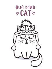 Cute fat cat in a hat for greeting card design t-shirt print or poster