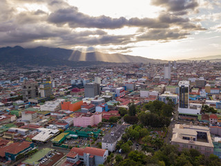Beautiful aerial view of a sunset in the city of San Jose Costa Rica 