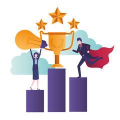 business couple with bar graphic avatar character