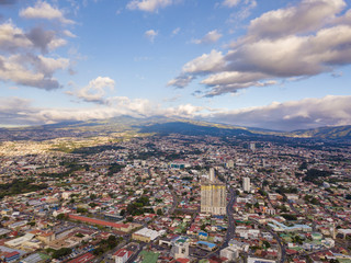 Beautiful aerial view of a sunset in the city of San Jose Costa Rica 