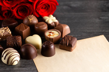 Blank Page for a Love Letter with Chocolates and Roses