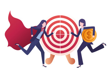 businesswomen with set of icons