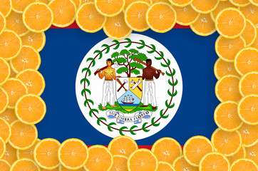 Belize flag  in fresh citrus fruit slices frame