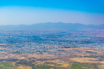 Aerial view of Nicosia/Lefkosa from Buffavento castle in Cyprus